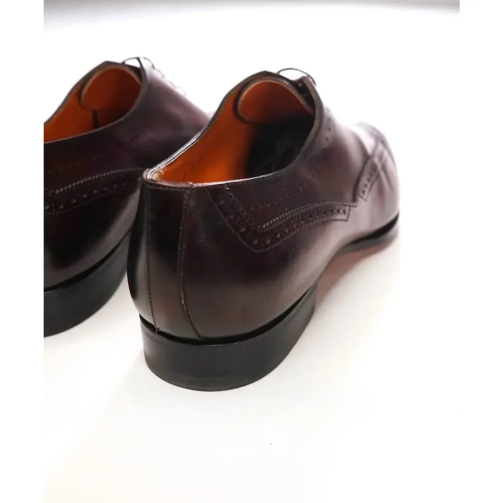 $1,295 SANTONI - Oxblood Leather Wingtip Oxfords - US 12 (11UK)